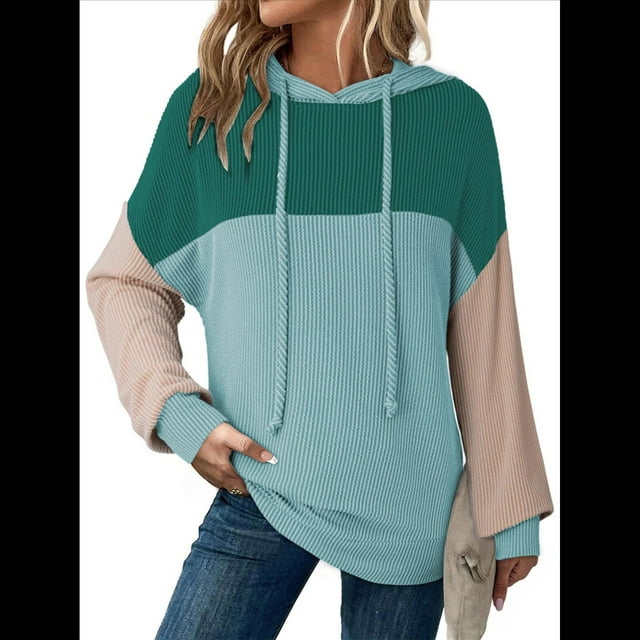 Sudadera con Capucha para Mujer, de Gran Tamaño, con Bloques de Color, Larga y Cordón Ajustable, Estilo Casual, Otoño 2025 Verde S