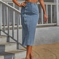 thumbnail image 3 of Herrnalise Women's Basic Versatile Stretchy Flared Casual Mini Skater Skirt Women's Retro Button Irregular Split Denim High Waist Denim Long Skirt, 3 of 9