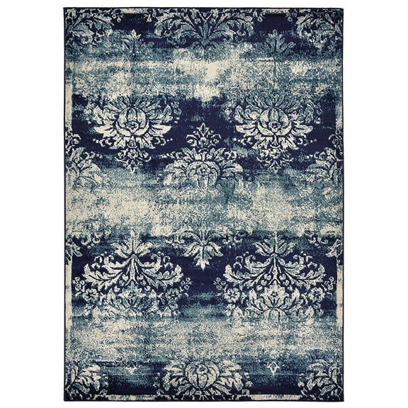 Studio Collection Vintage French Damask Design Contemporary Modern Area Rug Rugs 3 Different Color Options (Damask Navy Blue, 5 x 7)