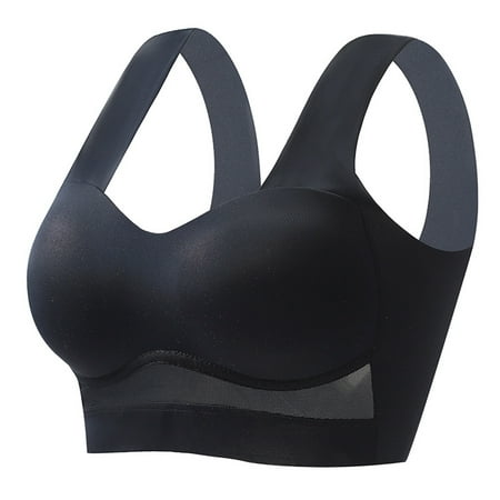 

CLZOUD Womens Comfortable Bras Black Women s New Traceless Strap Ice Silk Fixed Cup Gathering Underlay and Beautiful Back Bra Xl