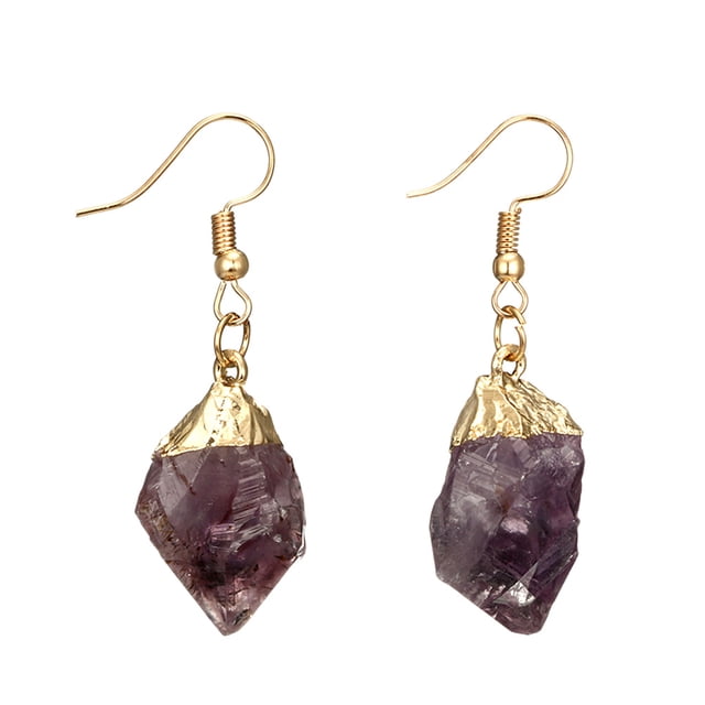 MasteelfCA Purple Natural Stone Drop Dangle Earring Metal Pendant Earring Statement Jewelry