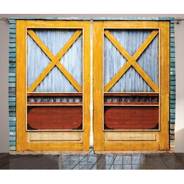 Ambesonne Nostalgic Curtains 2 Panel Set, Urban House in Town, 108" x 90", Orange and Blue