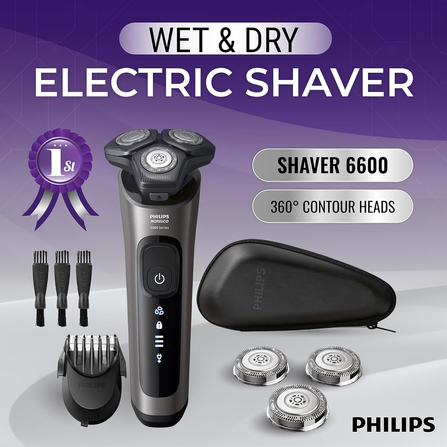 Philips Norelco Shaver 6600 with SenseIQ Technology, Series 6000.SkinProtect Blades, 360° Contour Heads and Smart Hair Sensor