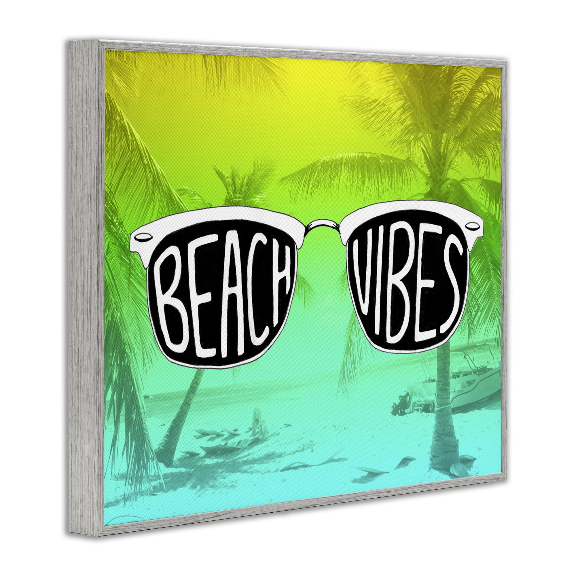 Stupell Industries Beach Vibes Sunglasses Typography Painting Gray Framed Art Print Wall Art, 20 x 16