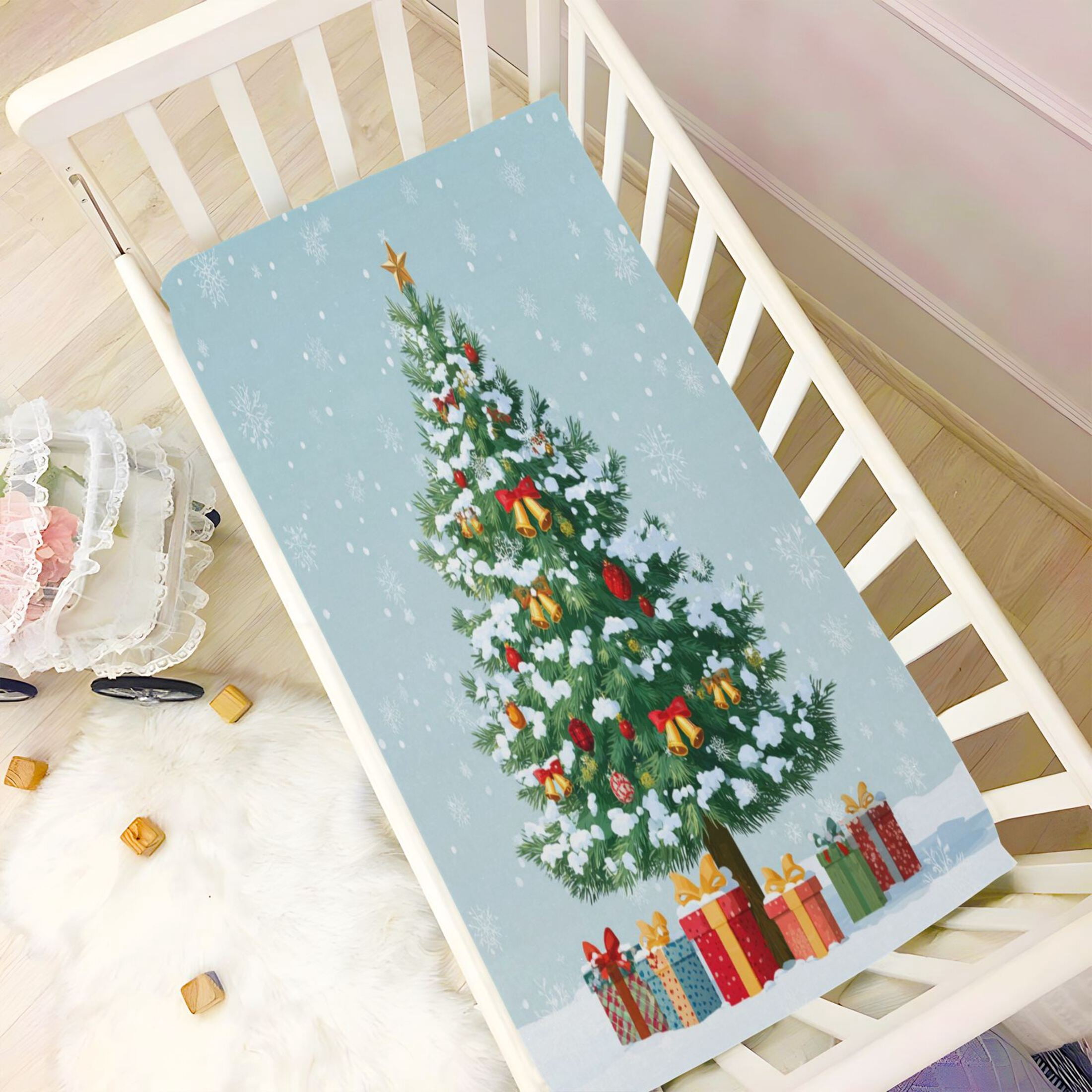 Baby Essentials 52”x 28”- Standard Cotton-like Modal Elastic- Sky-blue Gift Design Crib Sheets for Newborns and Toddlers
