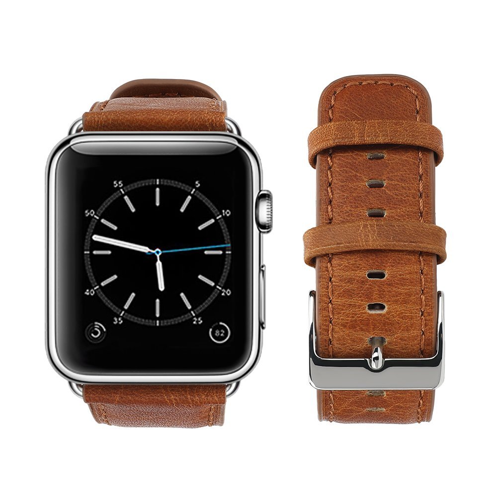Compatible with Apple Watch Band 38mm 40mm, Genuine Leather Watch Strap Compatible with Apple Watch Series 5 4 (40mm) Series 3 2 1 (38mm) Sport and Edition, Light Brown 75B - image 1 of 4