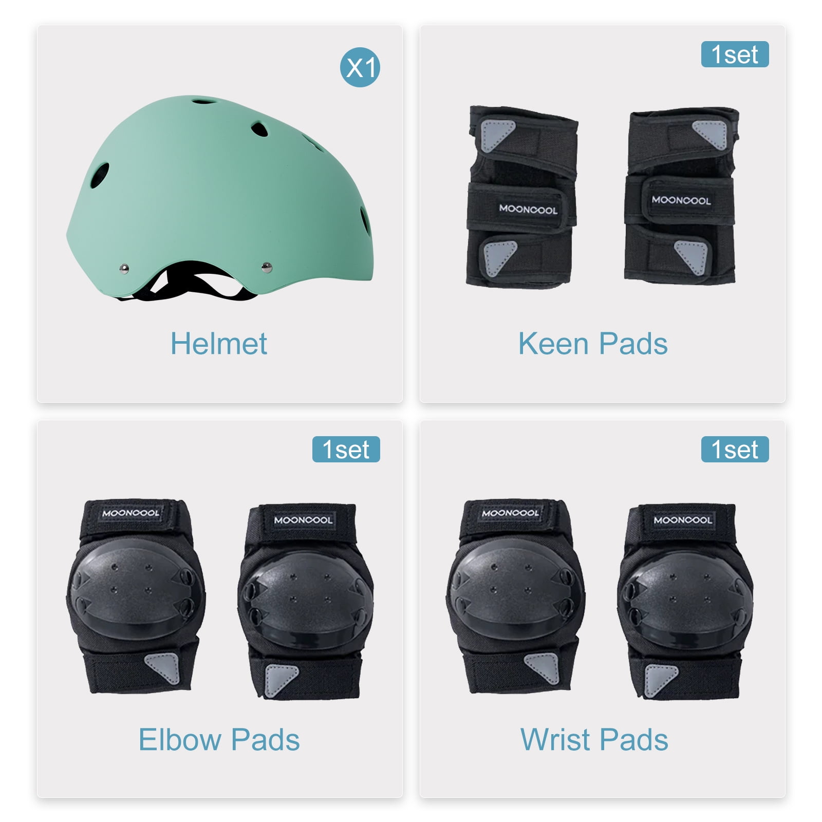 MOONCOOL Bike Helmets Protection Gear Set, Bicycle Helmet Knee Pads Elbow Pads Wrist Guards, Adjustable Helmet, Bicycle Scooter Roller Skate, for 3~14 Years