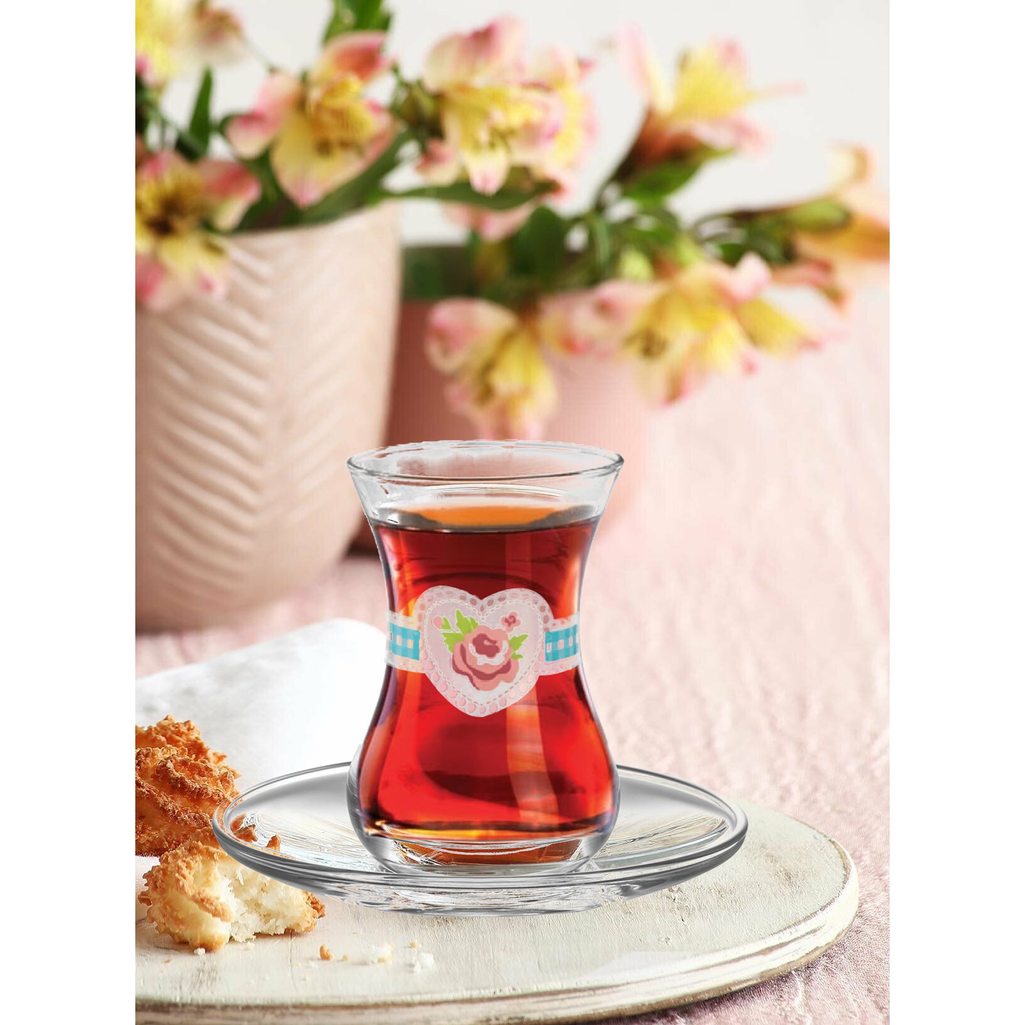 Lav Authentic Turkish Tea Glasses Set of 6, Middle Eastern Tea Cups Set, 5.25 oz (155 cc),, Clear