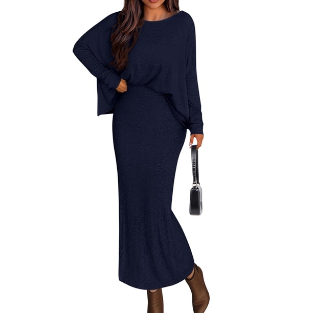 Conjunto de Falda de Dos Piezas Azul Marino para Mujer PRETTYGARDEN Talla XL