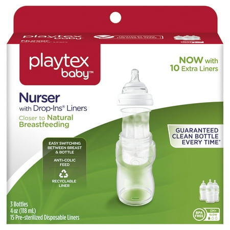 Playtex Baby Nurser With Drop-Ins Liners 4oz Baby Bottle (Best Bottle Warmer For Playtex Drop Ins)