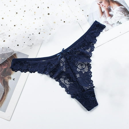 

Uorcsa Briefs Lace Plus Size Hollow Out Women Underwear Thong Breathable Panties Dark Blue