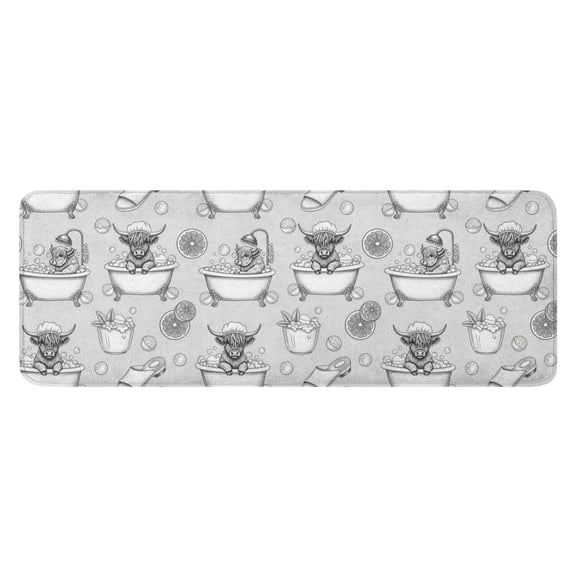 Gray Highland Cow Bathtub Lemon Pattern Kitchen Rug Mat,Kitchen Runner Rugs Non Skid Washable,Decorative Kitchen Floor Mats for Kitchen,Sink,Laundry,17"x47.2"