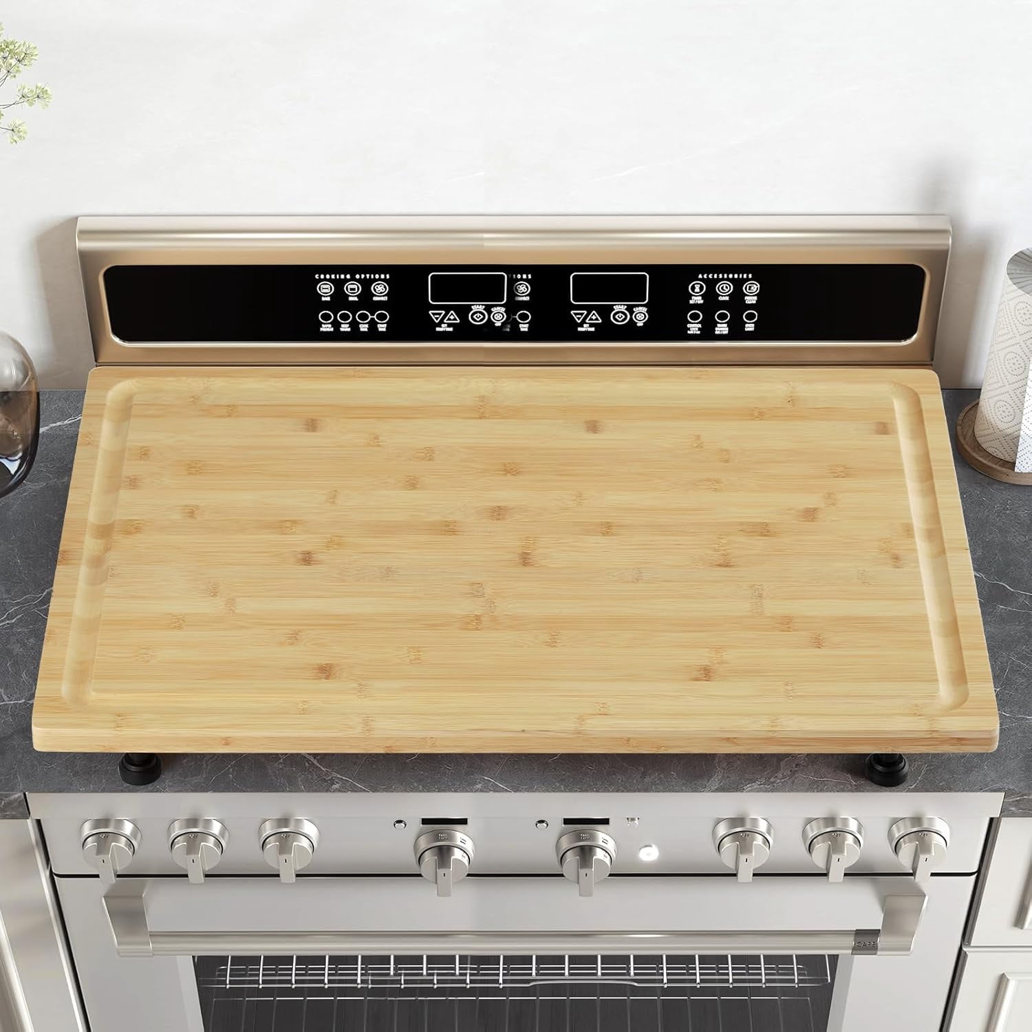 Premium Carbonized Bamboo Stove Cover & Cutting Board Set, 30"x20" & 32"x21" Options w/Removable Feet, Juice Groove, Multi-Functional Kitchen Solution for RV, Camping & Small Spaces