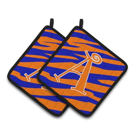 

Carolines Treasures CJ1036-APTHD Letter A Monogram - Orange Blue Tiger Stripe Pair of Pot Holders 7.5HX7.5W multicolor