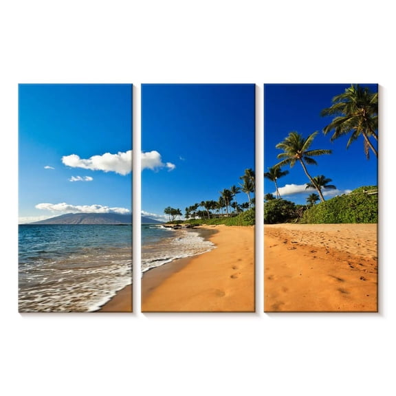 Elephant Stock Wailea Beach Wall Art - Horizontal Multi Panel Canvas - Living Room Wall Decor - Beach Multi Panel - Orange And Green Decor - 23" x 14"