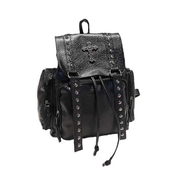 Mochila multiusos con detalles de remaches, de piel sintética, ideal para la escuela. Mochila moderna para el día a día en la universidad.