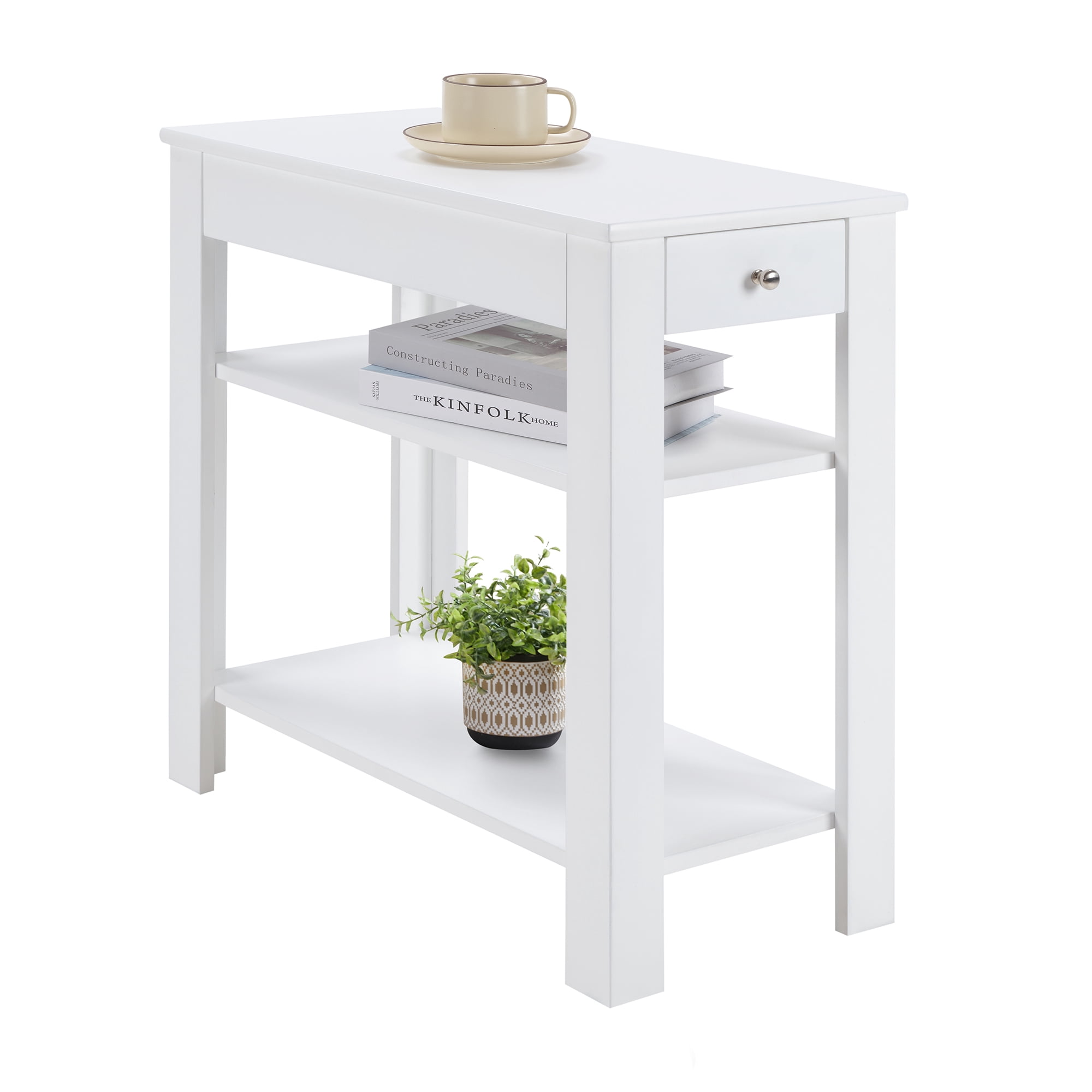 Convenience Concepts Designs2Go Baja 1 Drawer Chairside End Table with Shelves, White
