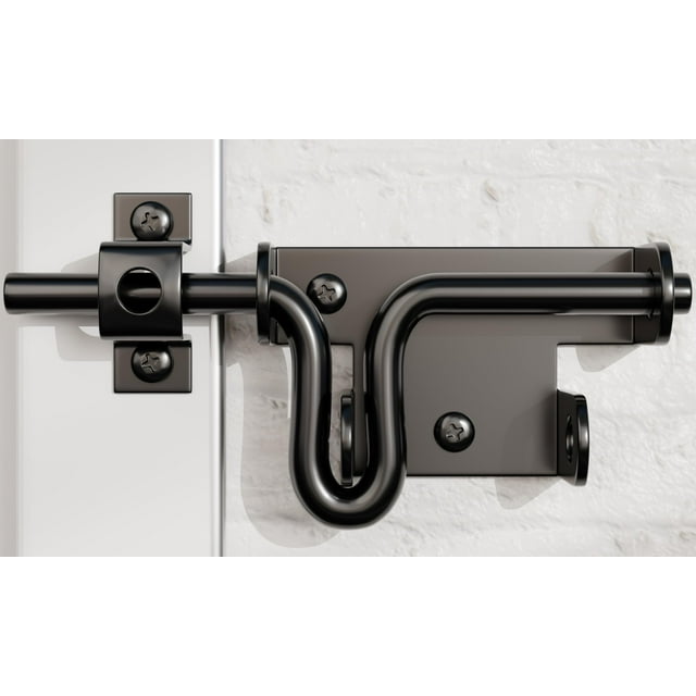 Loquet Coulissant de Portail de Clôture Style Américain Noir Robuste avec Trou Rond – Verrou de Porte Sécurisé pour Clôture Résidentielle et Commerciale Extérieure, Design Durable et Facile à Installer
