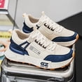 thumbnail image 2 of AOPLUS Men'S Classic Low-Top Sneakers - White & Navy Blue, Lace-Up Casual Sports Shoes with Durable PVC Sole, Comfortable Fabric Lining, and Stylish Design for Casual Attire, Allseason Shoes | Styli, 2 of 8