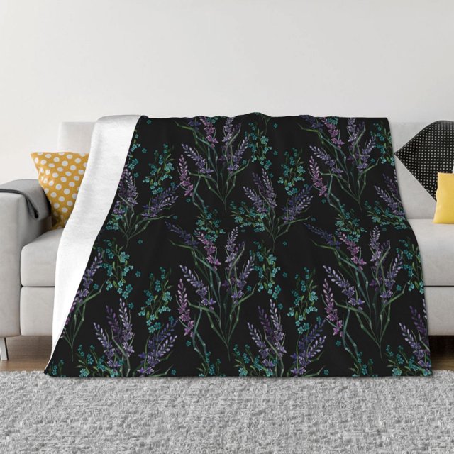 Balery Lavender Flowers Manta de Franela con Dibujo, Lujo Ultra Suave y Cálido, Antipelusa y Resistente a las Arrugas para Cama, Sofá, Camping -60"x50"