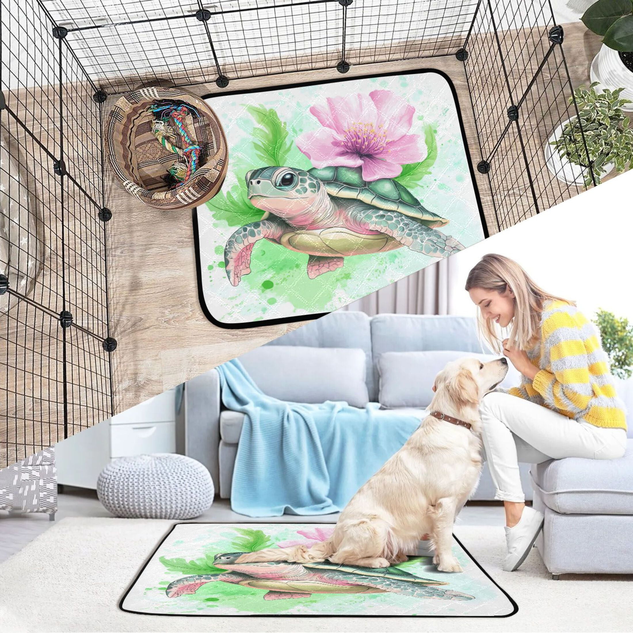 Washable Pet Pee Pads with Super Absorbent Reusable Training Pads for Dogs & Cats Cute Turtle