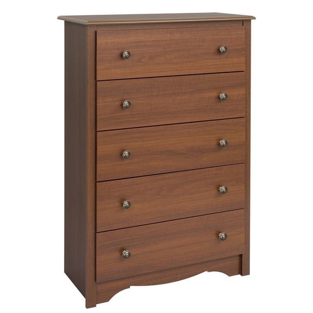 Wright Home Pewter 5 Spacious Drawers Chest in Cherry Finish