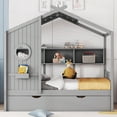 thumbnail image 2 of Bellemave Full House Bed with Trundle and Storage Shelves, Wood Full Size Montessori Bed Frame with Roof and Window, Playhouse Bed for Bedroom (Gray), 2 of 9