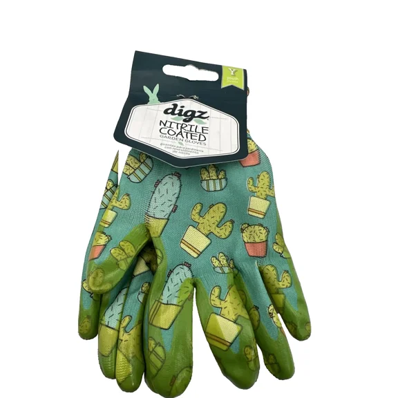 PURELY- Garden Gloves Nitrile Coated Digz Youth Green Cactus 79886