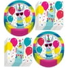 Llama Party Supplies - Blue Llama & Balloons Paper Dessert Plates and Beverage Napkins (Serves 16)