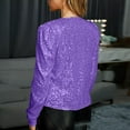 thumbnail image 5 of Dazajoo Women Trendy Sequin Jacket Open Front Long Sleeve Short Blazer Casual Outerwear Glitter Sparkly Jackets,Purple,XL, 5 of 8