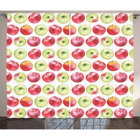 Jaclyn Smith Drapes Apple Curtains 2 Panels Set, Watercolor Macoun Cameo and Granny Smith Drawing in Agricultural Yield Pattern, Window Drapes for Living Room Bedroom, 108W X 108L Inches, Apple Green Red, by Ambesonne ()