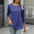 thumbnail image 4 of Tqyyweavej Womens 3/4 Length Sleeve Tops V Neck Dressy Casual Loose Button Work Tunic Tee Shirts 2025 Fall Basic Tee Blouse, 4 of 8