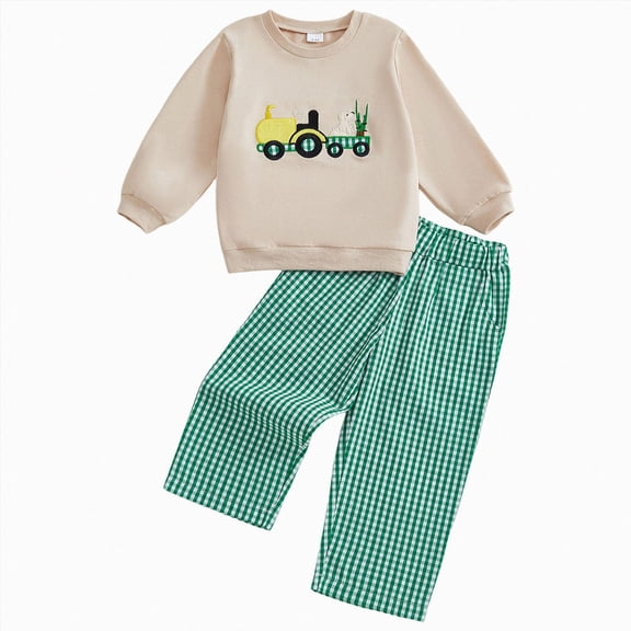 NOLDARES Toddler Baby Boy Clothes Set Letter Print Crew Neck Long Sleeve Sweatshirt Elastic Pants 2Pcs Fall Outfits Size:12-18 M,Beige