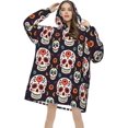 thumbnail image 4 of Mexican Skull Print Oversized Blanket Hoodie, Wearable Blanket Adult For Women Men And Teenager, Super Soft Warm Flannel Fluffy Hooded Blankets Sweatshirt With Big Pocket, 4 of 8