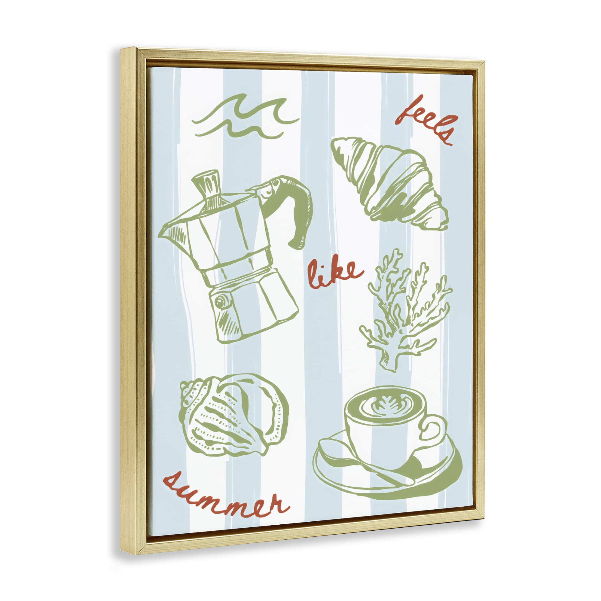 Stupell Industries Feels Like Summer on Stripes Gold Framed Floater Canvas Wall Art, design by The Prints Vibe