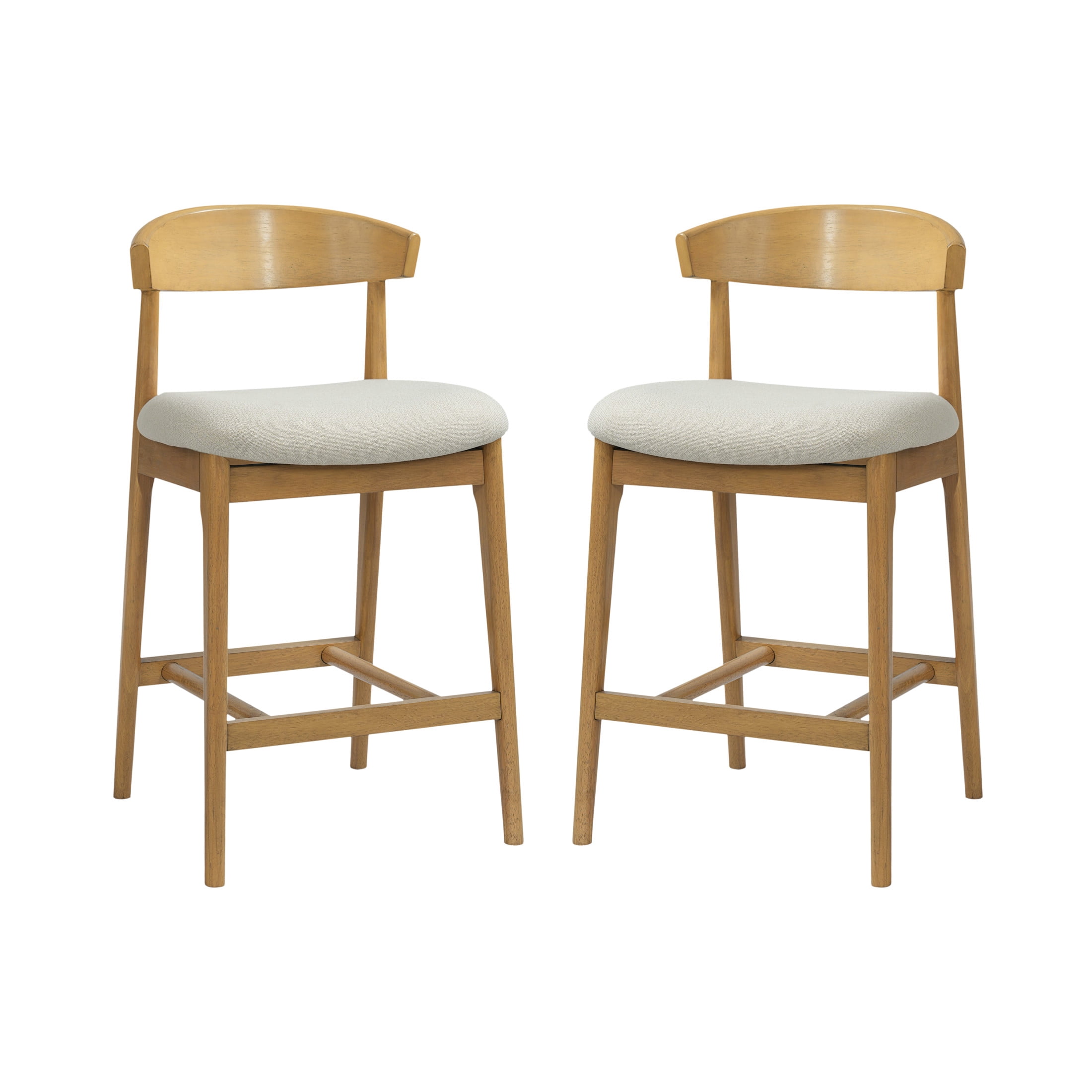 Christopher Knight Home Retro Fabric Upholstered Counter Height Bar Stools, Natural+Beige, Set of 2