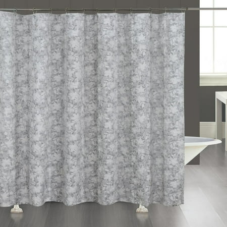 Dainty Home Laureen Floral Jacquard Shower Curtain with Textured Puffs, Polyester Fabric, 72 x 72 Inches