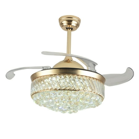 

OUKANING 42 Crystal LED Chandelier Fan Lamps Remote Invisible Blade Ceiling Fan Light