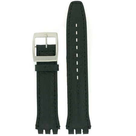 Black Carbon Fiber Watch Band - Leather Watchband to Fit Swatch Watch Black Italian Leather 19 millimeters