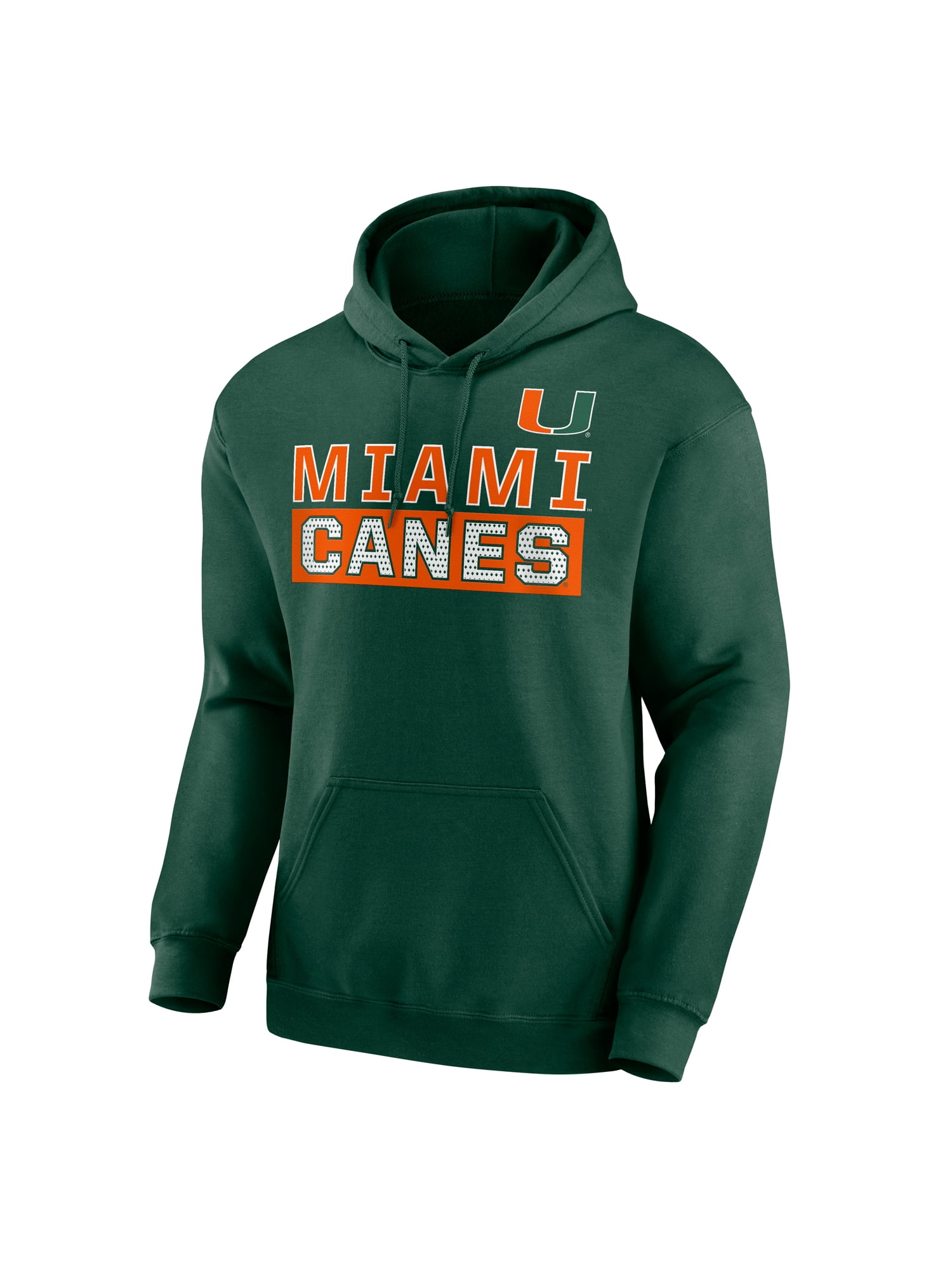 NCAA Miami Hurricanes Men's Green Stacked Cotton Fleece Pullover Hoodie, Up to Size 3XL