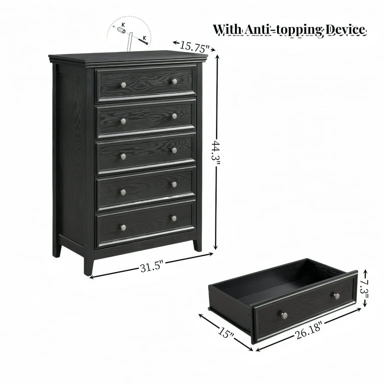 5 drawer cabinet black discount