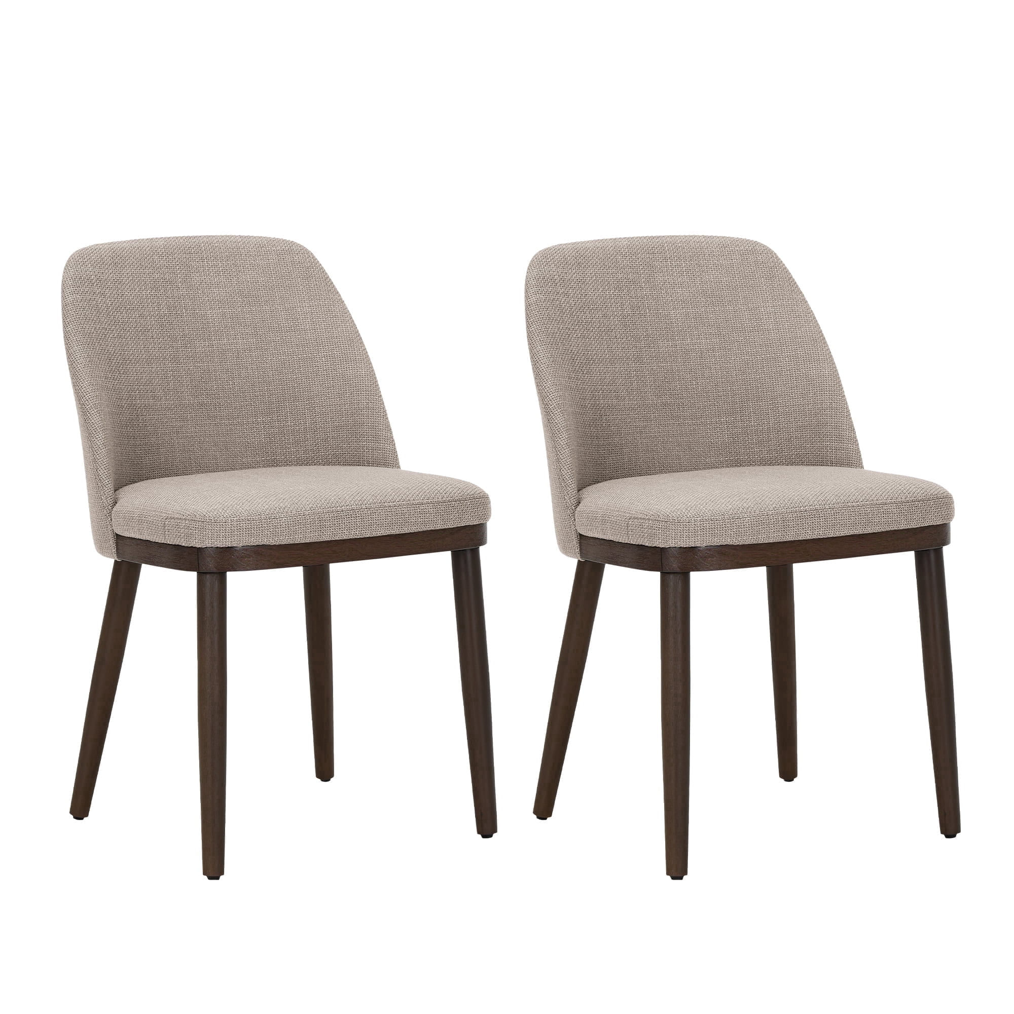 Modern Upholstered Dining Chairs Set of 2 — Fabric Padded Side Chairs with Solid Wood Legs for Kitchens and Dining Rooms, Camel