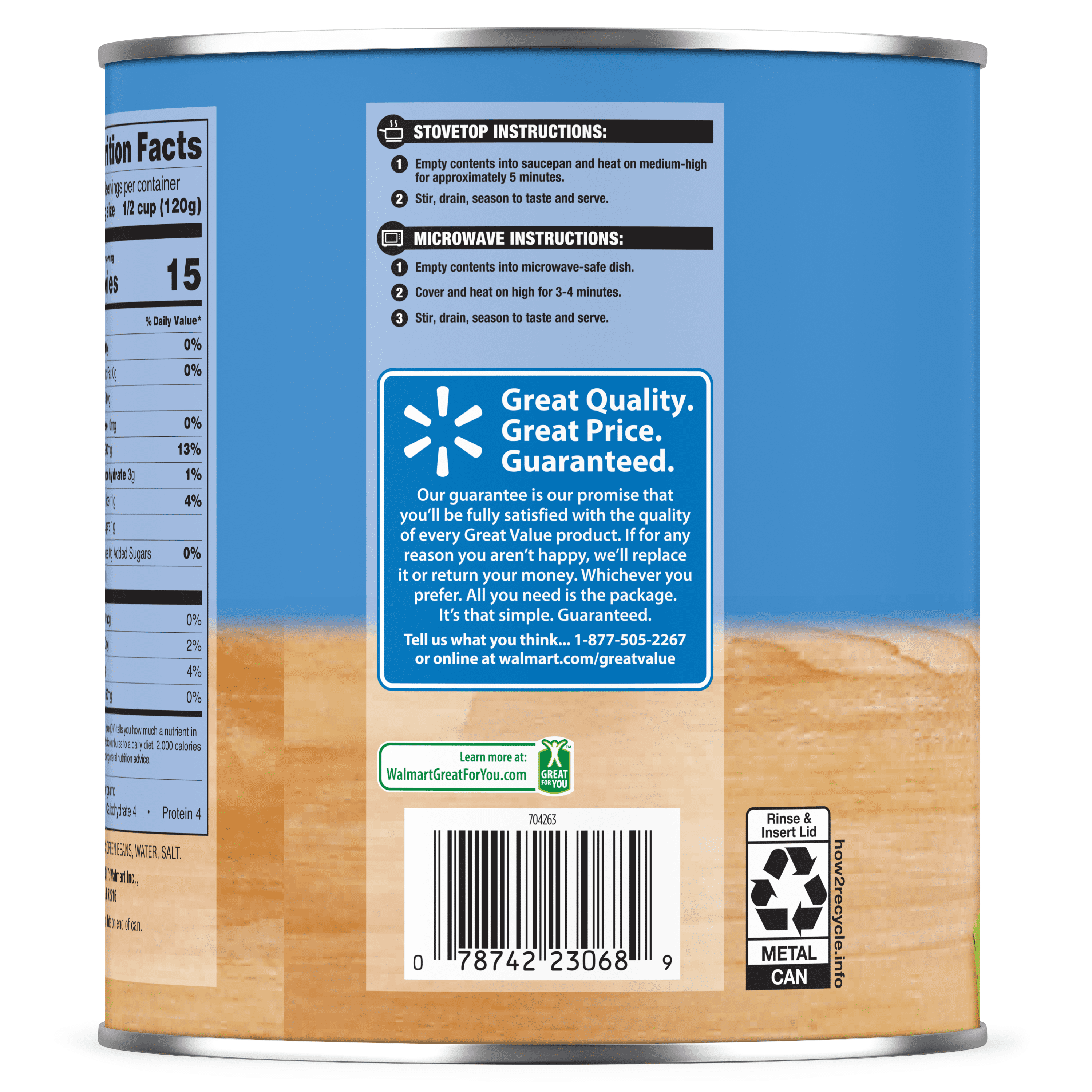 Great Value Cut Green Beans, 101 oz