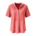 thumbnail image 5 of Fancifize Short Sleeve Hoodies for Women V Neck Striped Button Down Shirts Casual Loose Blouses Summer Hooded Tops, 5 of 6