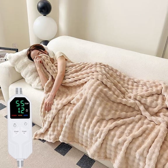 Heated Blanket Electric Blanket Throw 50''X60'' ,Soft Bubble Fleece Fast Heating Electric Blanket,Heating Blanket with 8 Heat Levels 1-12 Hours Auto-Off Overheat Protection, Machine washable，FCC Cert