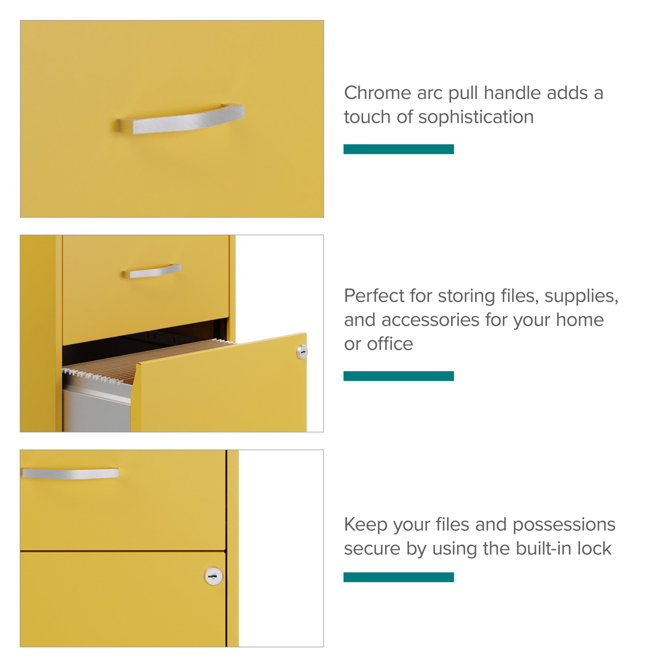 Space Solutions 18" Deep 2 Drawer Mobile Letter Width Vertical File Cabinet, Yellow