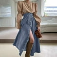 thumbnail image 2 of QHFBli Womens High Waist Long Denim Skirt Button Down Swing A-Line Jean Maxi Skirt with Pockets, 2 of 8