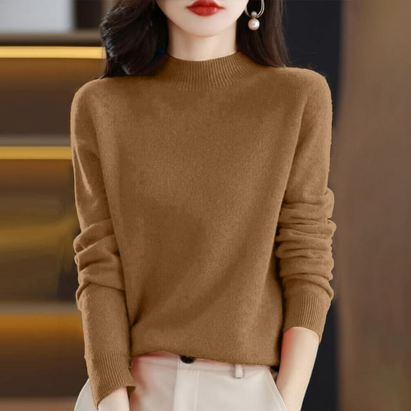 Sweaters for Women Turtleneck Warm Sweater Long Sleeve Tops Casual Soft Lightweight Shirts Camel S