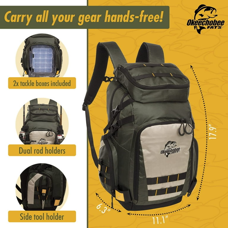 Shady Glade Tackle Backpack by Okeechobee Fats | Fishing Backpack + 2  Tackle Boxes | X-Large Fishing Bag