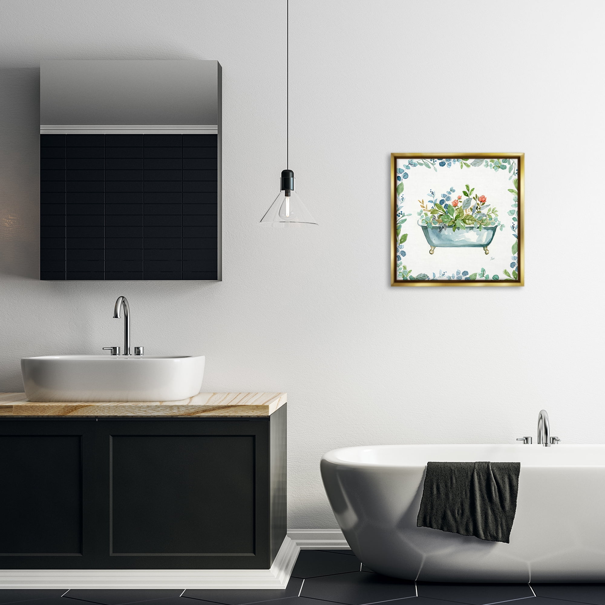 Stupell Industries Plant Filled Tub Typography Painting Gold Floater Framed Canvas Art Print Wall Art, 18 x 18